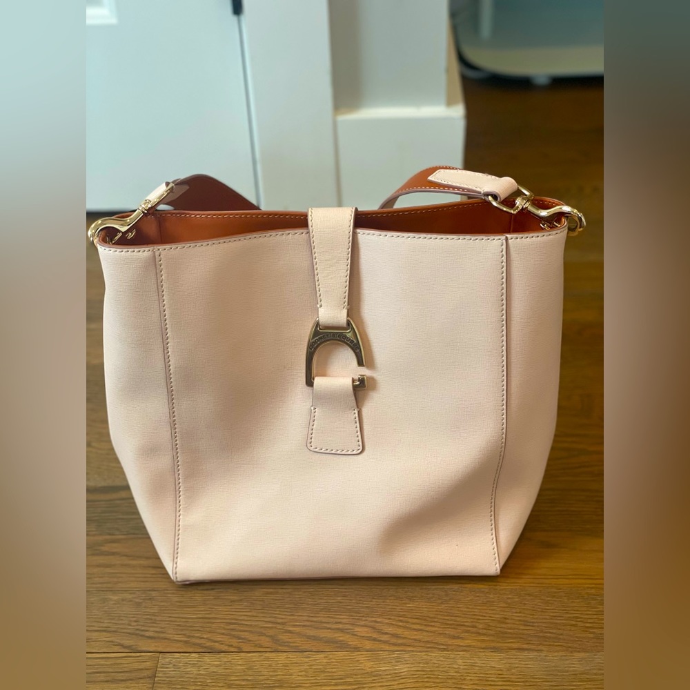 Dooney & Bourke Structured Pale Pink Leather Purse with Wristlet